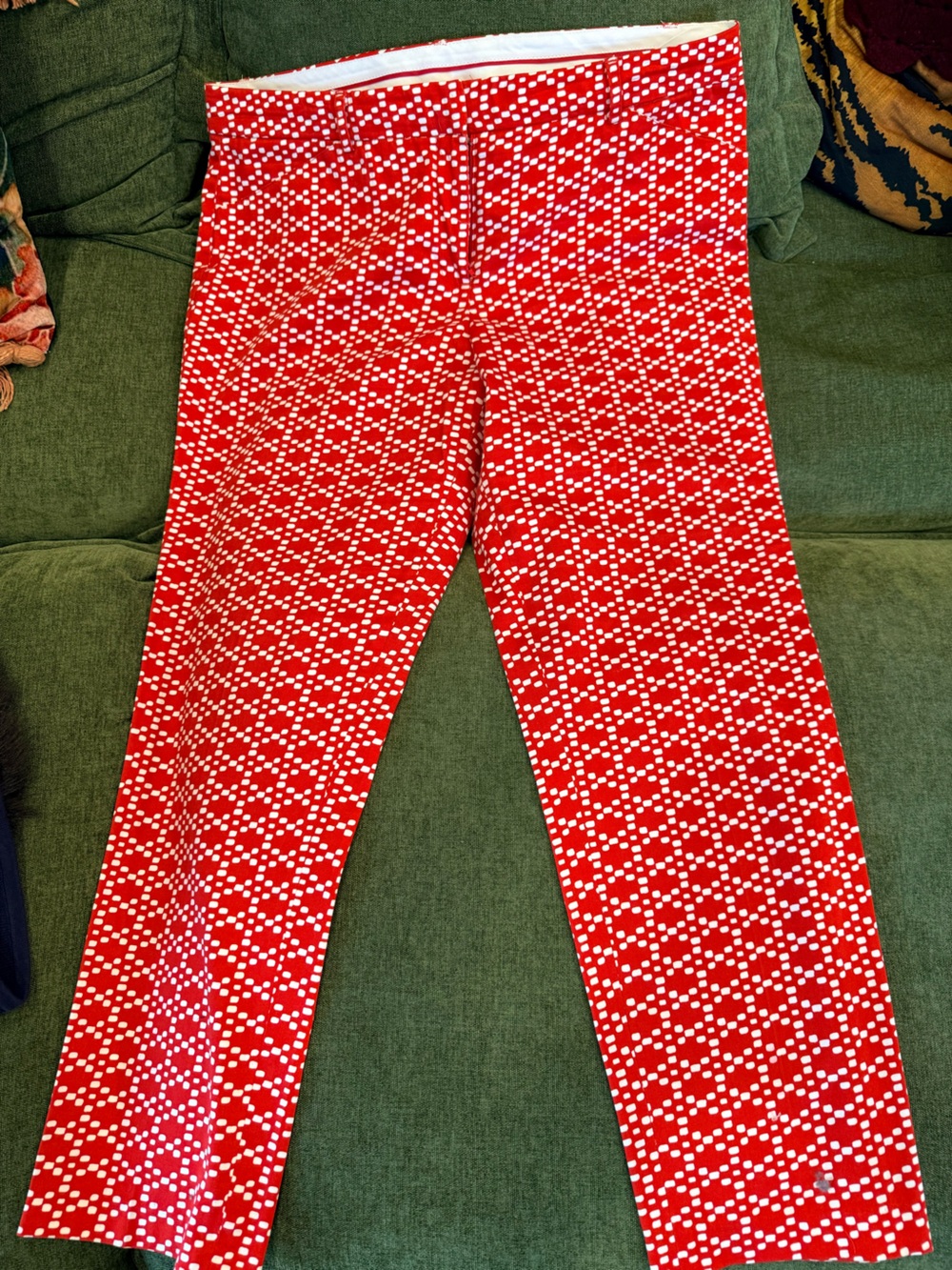Red Lattice Patterned Womens Pants